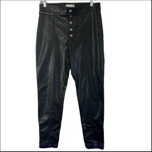 H&M Sleek Faux Leather Black Button Closure Pants Women Size 8 Front Zip Pocket